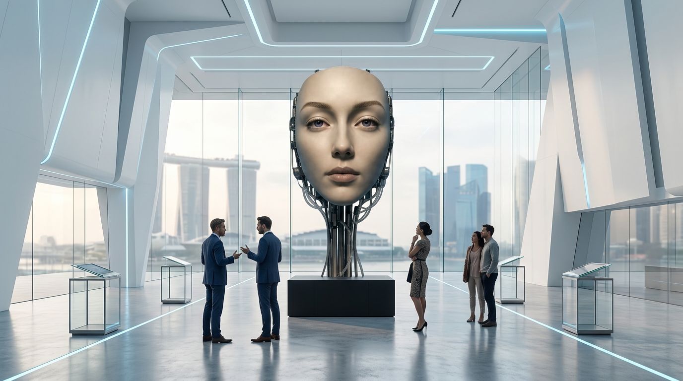 概念示意：访客在新加坡展厅中与 ALYS 装置互动